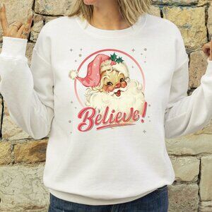 Retro Santa Christmas I Believe crewneck sweatshirt White